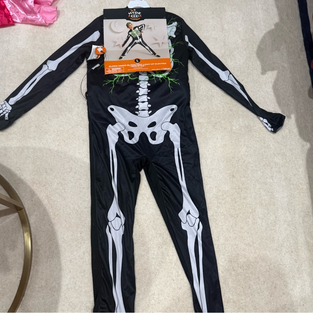 NWT Size Large Hyde and EEK! Kids Glow-in-the-Dark Electric Skeleton Costume
